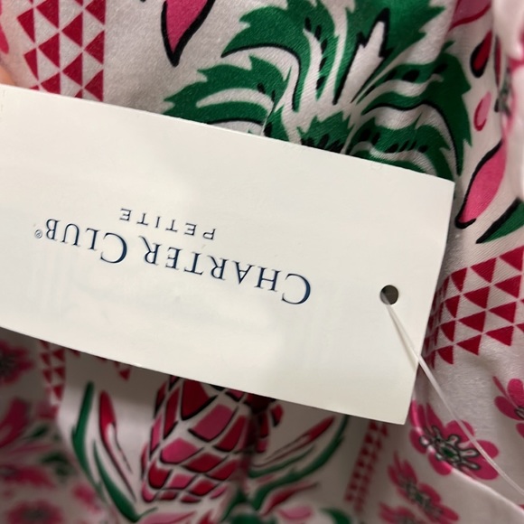 A3). CHARTER CLUB Pineapple Sleeveless Ruffle Pink Green size Petite - Picture 6 of 10